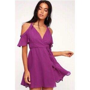 Lulus Bombshell Magenta Off-the-Shoulder Wrap Dress Small Wedding Formal Party